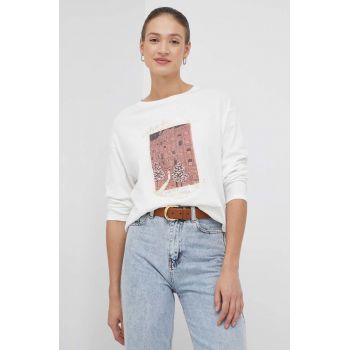 United Colors of Benetton longsleeve din bumbac , culoarea alb
