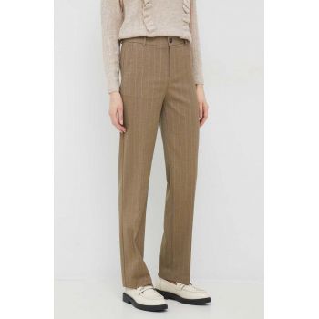 United Colors of Benetton pantaloni femei, culoarea bej, drept, high waist