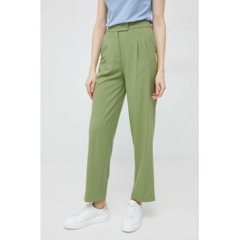 United Colors of Benetton pantaloni femei, culoarea verde, lat, high waist