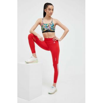 Adidas Performance leggins de antrenament Glam femei, culoarea rosu, cu imprimeu ieftini