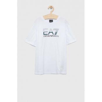 EA7 Emporio Armani tricou de bumbac pentru copii culoarea alb, cu imprimeu ieftin