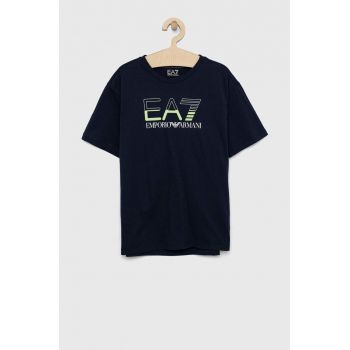 EA7 Emporio Armani tricou de bumbac pentru copii culoarea albastru marin, cu imprimeu