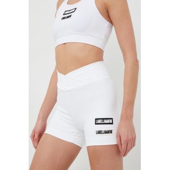 LaBellaMafia pantaloni scurți de antrenament Go On femei, culoarea alb, neted, high waist