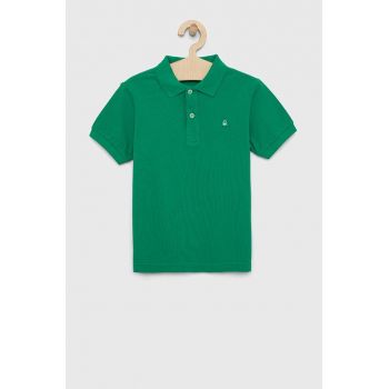 United Colors of Benetton tricouri polo din bumbac pentru copii culoarea verde, neted