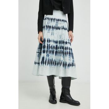Weekend Max Mara fusta din bumbac culoarea albastru marin, midi, evazati