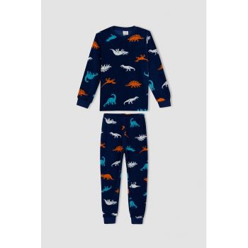 Pijama cu decolteu la baza gatului si model cu dinozauri