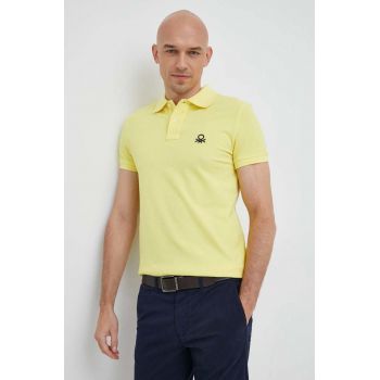 United Colors of Benetton polo de bumbac culoarea galben, neted