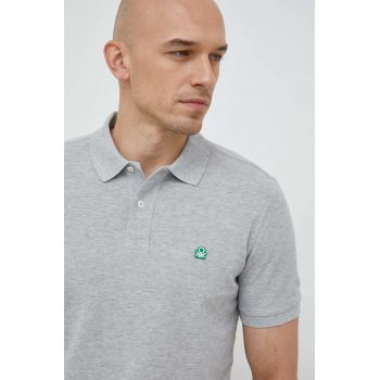 United Colors of Benetton polo de bumbac culoarea gri, neted ieftin