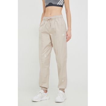 Adidas pantaloni de bumbac femei, culoarea bej, neted de firma original