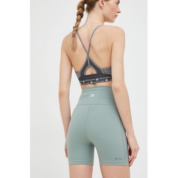 Adidas Performance pantaloni scurți de yoga Yoga Studio femei, culoarea verde, neted, high waist