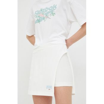 Reebok Classic fusta din bumbac culoarea alb, mini, drept