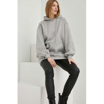 Answear Lab bluza femei, culoarea gri, cu glugă, cu imprimeu