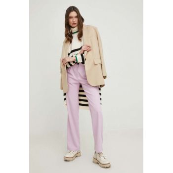 Answear Lab pantaloni femei, culoarea violet, drept, high waist