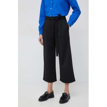 Dkny pantaloni femei, culoarea negru, lat, high waist