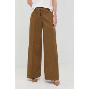 MAX&Co. pantaloni femei, culoarea maro, lat, high waist
