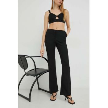 Remain pantaloni femei, culoarea negru, evazati, high waist