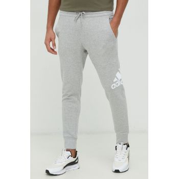 adidas pantaloni de trening din bumbac bărbați, culoarea gri, cu imprimeu HA4345