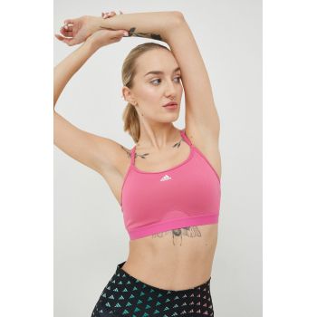 Adidas Performance sutien yoga Aeroreact culoarea roz, neted de firma original