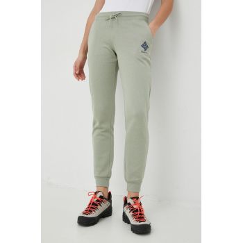 Columbia pantaloni de trening femei, culoarea verde, neted