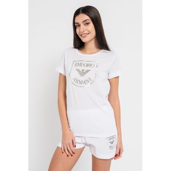 Pijama scurta din bumbac cu imprimeu logo
