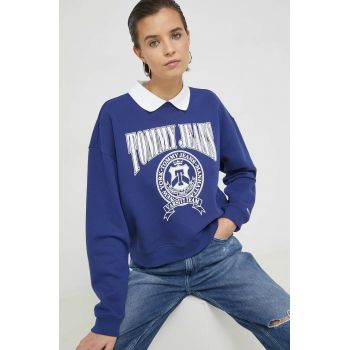 Tommy Jeans bluza femei, culoarea albastru marin, cu imprimeu