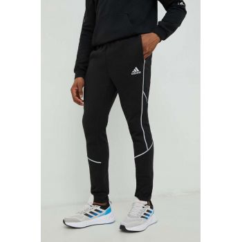 Adidas pantaloni de trening barbati, culoarea negru, cu imprimeu de firma originali