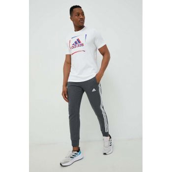 adidas pantaloni de trening din bumbac bărbați, culoarea gri, cu imprimeu IC9408