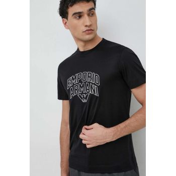 Emporio Armani tricou barbati, culoarea negru, cu imprimeu