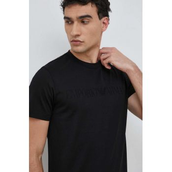 Emporio Armani tricou din bumbac culoarea negru, cu imprimeu de firma original