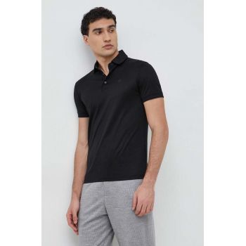 Emporio Armani tricou polo barbati, culoarea negru, neted