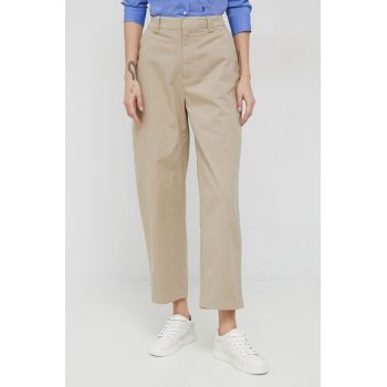 GAP pantaloni femei, culoarea bej, drept, high waist