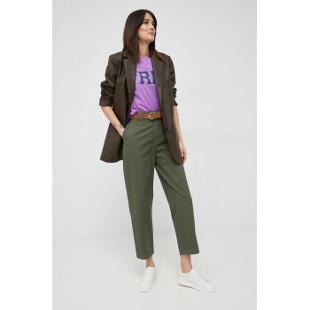 GAP pantaloni femei, culoarea verde, drept, high waist