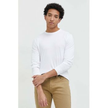 Hollister Co. longsleeve din bumbac culoarea alb, neted