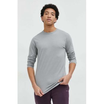 Hollister Co. longsleeve din bumbac culoarea gri, neted