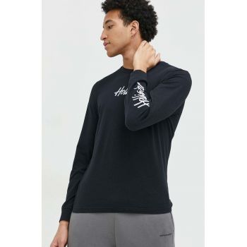 Hollister Co. longsleeve din bumbac culoarea negru, cu imprimeu