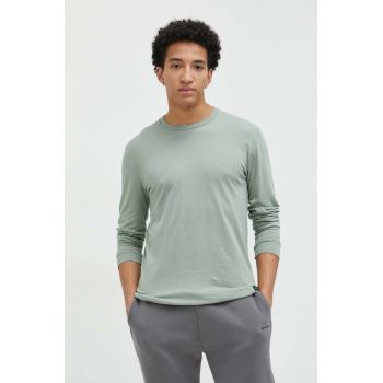 Hollister Co. longsleeve din bumbac culoarea verde, neted