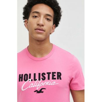 Hollister Co. tricou din bumbac culoarea roz, cu imprimeu