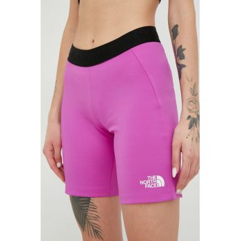 The North Face pantaloni scurti sport Mountain Athletics femei, culoarea violet, neted, medium waist ieftini