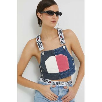 Tommy Jeans top din denim culoarea albastru marin