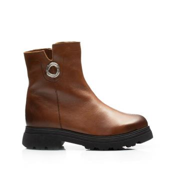 Botine damă casual din piele naturală, Leofex - 443 Cognac box la reducere