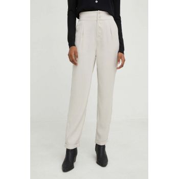 Answear Lab pantaloni femei, culoarea bej, drept, high waist