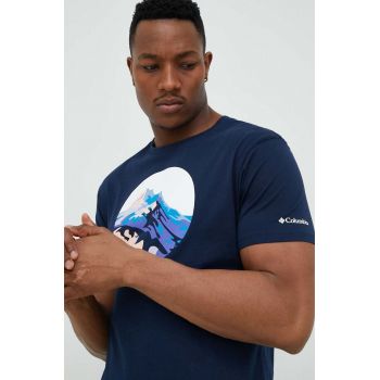 Columbia tricou din bumbac culoarea albastru marin, cu imprimeu