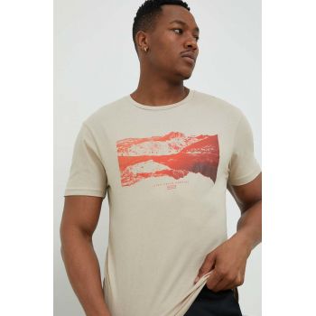 Columbia tricou din bumbac culoarea bej, cu imprimeu
