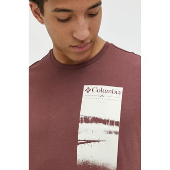 Columbia tricou din bumbac Explorers Canyon culoarea bordo, cu imprimeu 2036441