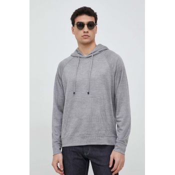 Emporio Armani bluza din lana barbati, culoarea gri, cu glugă, modelator de firma original