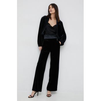 Emporio Armani pantaloni femei, culoarea negru, lat, high waist