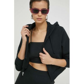 Hollister Co. bluza femei, culoarea negru, cu glugă, neted
