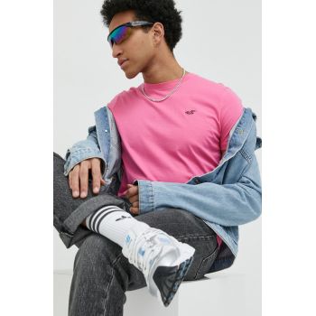 Hollister Co. tricou din bumbac culoarea roz, neted