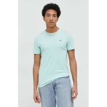 Hollister Co. tricou din bumbac culoarea turcoaz, neted