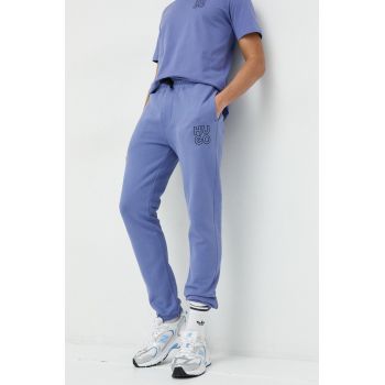 HUGO pantaloni de trening din bumbac barbati, culoarea violet, neted